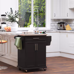 HOMCOM Rolling Kitchen Cart Storage Trolley with Drawer Towel Rail Steel Black
