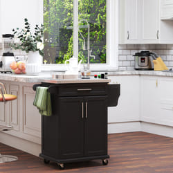 HOMCOM Rolling Kitchen Cart Storage Trolley with Drawer Towel Rail Steel Black