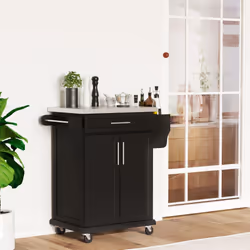 HOMCOM Rolling Kitchen Cart Storage Trolley with Drawer Towel Rail Steel Black - Additional view 5