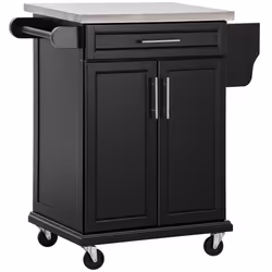 HOMCOM Rolling Kitchen Cart Storage Trolley with Drawer Towel Rail Steel Black - Additional view 8