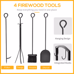 Outsunny Firewood Rack Log Holder Wood Storage with Hooks 4 Tools Black