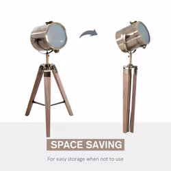 HOMCOM Vintage Tripod Table Desk Lamp Bedside Light Copper Finish Wooden Base - Additional view 4