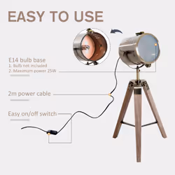 HOMCOM Vintage Tripod Table Desk Lamp Bedside Light Copper Finish Wooden Base - Additional view 5