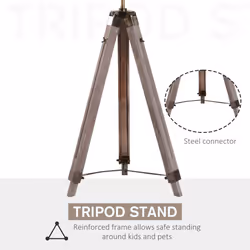 HOMCOM Industrial Tripod Floor Lamp Wood Height Adjustable Spotlight Bronze