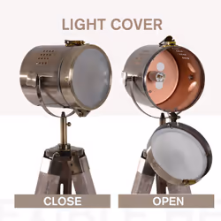 HOMCOM Industrial Tripod Floor Lamp Wood Height Adjustable Spotlight Bronze - Additional view 4