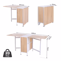 Homcom Foldable Dining Table - Oak & White | Folding Computer Desk - Additional view 7