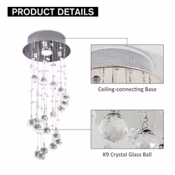HOMCOM Crystal Ceiling Light Chandelier Spiral Rain Drop Pendant Lamp Metal - Additional view 5