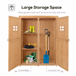 Outsunny Wooden Garden Shed Tool Storage Cabinet Double Door Shelf Natural Wood