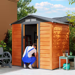 Outsunny 6.5x5.2ft Garden Shed Wood Effect Tool Storage Sliding Door Wood Grain