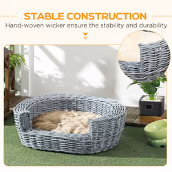 PawHut Elevated Dog Cat Couch Pet Basket Sofa Bed Wicker Willow Rattan w/Cushion