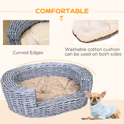 PawHut Elevated Dog Cat Couch Pet Basket Sofa Bed Wicker Willow Rattan w/Cushion - Additional view 4