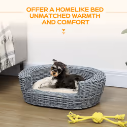 PawHut Elevated Dog Cat Couch Pet Basket Sofa Bed Wicker Willow Rattan w/Cushion - Additional view 5