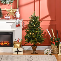 HOMCOM 4FT Christmas Tree Spruce Entrance Décor W/ Clear LED Lights Vase Base