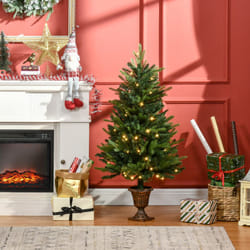 HOMCOM 4FT Christmas Tree Spruce Entrance DÃ©cor W/ Clear LED Lights Vase Base