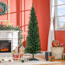 HOMCOM 6FT Pencil Artificial Christmas Tree with Solid Stand Tips Green