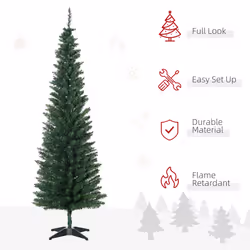 HOMCOM 6FT Pencil Artificial Christmas Tree with Solid Stand Tips Green
