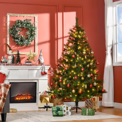 HOMCOM 6FT Pre-Lit Christmas Tree Artificial Spruce Tree Holiday DÃ©cor Stand