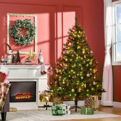 HOMCOM 6FT Pre-Lit Christmas Tree Artificial Spruce Tree Holiday DÃ©cor Stand