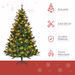 HOMCOM 6FT Pre-Lit Christmas Tree Artificial Spruce Tree Holiday DÃ©cor Stand