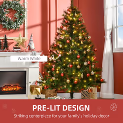 HOMCOM 6FT Pre-Lit Christmas Tree Artificial Spruce Tree Holiday DÃ©cor Stand