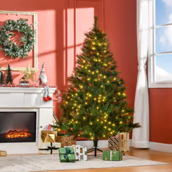 HOMCOM 6FT Pre-Lit Christmas Tree Artificial Spruce Tree Holiday DÃ©cor Stand - Additional view 6