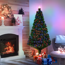 HOMCOM 5FT Pre-Lit Fibre Optic Christmas Tree Artificial Holiday DÃ©cor Metal