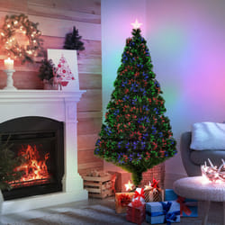 HOMCOM 5FT Pre-Lit Fibre Optic Christmas Tree Artificial Holiday DÃ©cor Metal