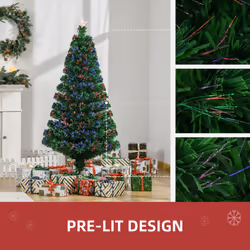 HOMCOM 5FT Pre-Lit Fibre Optic Christmas Tree Artificial Holiday DÃ©cor Metal