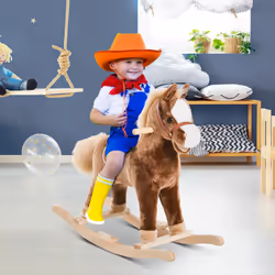 HOMCOM Kids Rocking Horse Wooden Plush Children Ride On Toy Rocker Baby Gift Age