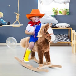 HOMCOM Kids Rocking Horse Wooden Plush Children Ride On Toy Rocker Baby Gift Age