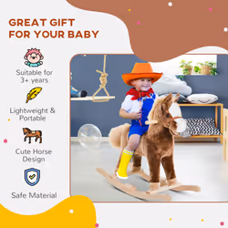 HOMCOM Kids Rocking Horse Wooden Plush Children Ride On Toy Rocker Baby Gift Age