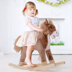 HOMCOM Kids Rocking Horse Wooden Plush Age 3+ Children Ride On Toy Rocker Baby