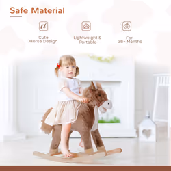 HOMCOM Kids Rocking Horse Wooden Plush Age 3+ Children Ride On Toy Rocker Baby