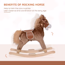 HOMCOM Kids Rocking Horse Wooden Plush Age 3+ Children Ride On Toy Rocker Baby