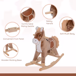 HOMCOM Kids Rocking Horse Wooden Plush Age 3+ Children Ride On Toy Rocker Baby - Additional view 4