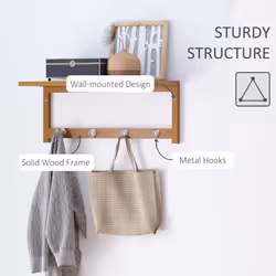 HOMCOM Wall Mounted Hallway Clothes Rack with Hanging Coat Hooks - Additional view 5