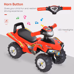 HOMCOM Kids Ride On Quads Boys Girls LED Lights Horn Music Toys 4 Wheels Red