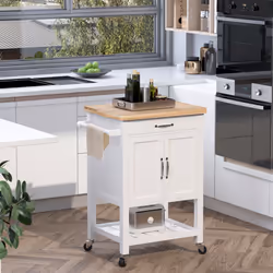 HOMCOM Kitchen Storage Trolley Cart Rolling Wheels Shelves Cupboard W/ Drawer