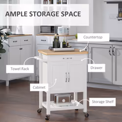 HOMCOM Kitchen Storage Trolley Cart Rolling Wheels Shelves Cupboard W/ Drawer