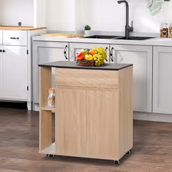 HOMCOM Kitchen Storage Trolley Cart Cupboard Rolling Island Shelves Locking