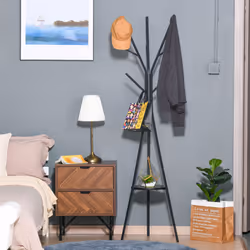 HOMCOM 180cm Free Standing Coat Rack Metal Shelf Holder Stand Hat Hanger Black