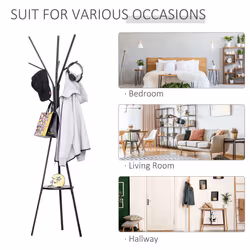 HOMCOM 180cm Free Standing Coat Rack Metal Shelf Holder Stand Hat Hanger Black - Additional view 5