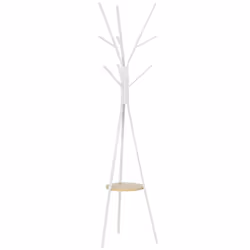 HOMCOM 180cm Freestanding Coat Rack w/ Open Shelf Hat Hanger White