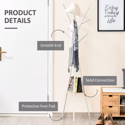 HOMCOM 180cm Freestanding Coat Rack w/ Open Shelf Hat Hanger White - Additional view 4