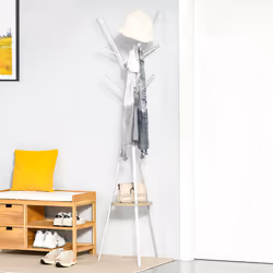 HOMCOM 180cm Freestanding Coat Rack w/ Open Shelf Hat Hanger White - Additional view 6