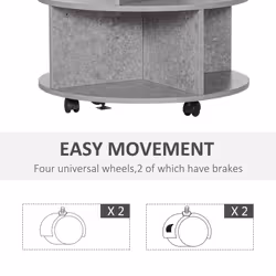 HOMCOM 3 Tier Coffee Table Round Rolling Centre Table w/ Wheels Cement - Additional view 4