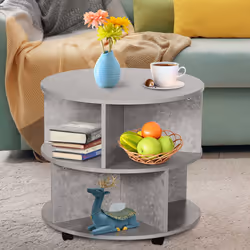 HOMCOM 3 Tier Coffee Table Round Rolling Centre Table w/ Wheels Cement - Additional view 5