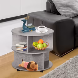HOMCOM 3 Tier Coffee Table Round Rolling Centre Table w/ Wheels Cement - Additional view 6
