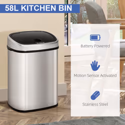 HOMCOM Sensor Dustbin Touchless Trash Can Automatic Stainless Steel 58L