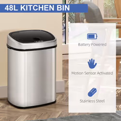 HOMCOM Sensor Dustbin Touchless Trash Can Automatic Stainless Steel 48L